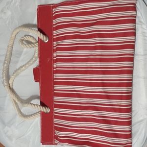 Red and white beach bag